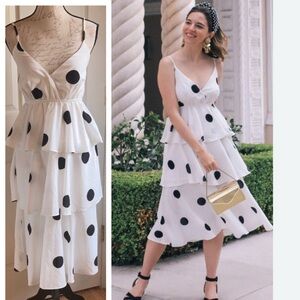 NWT Lulu’s o.p.t Polka Dot Skinny Strap Dress White Black Sz Small